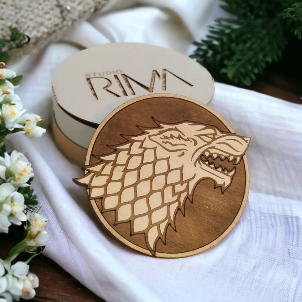 Set of 6 Game of Thrones Houses Wooden Coasters On Wooden