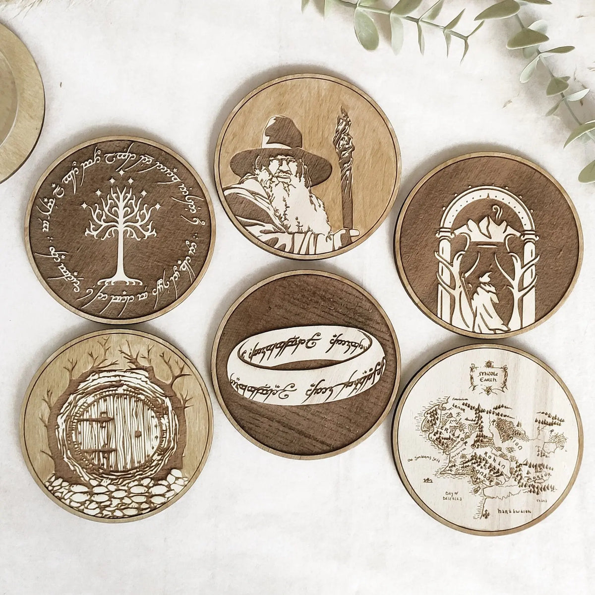 Set of 6 Lord of The Rings Wooden Coasters