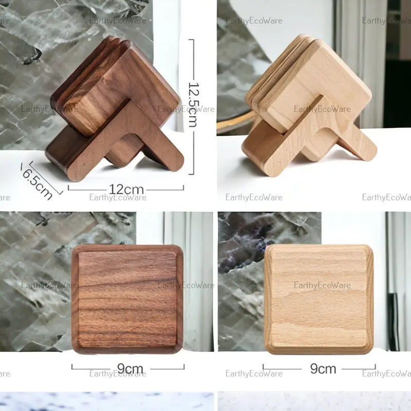 Set of 6 Natural Square Coaster On Wooden