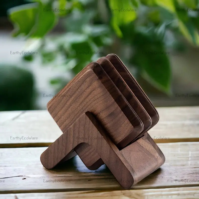 Set of 6 Natural Square Coaster On Wooden