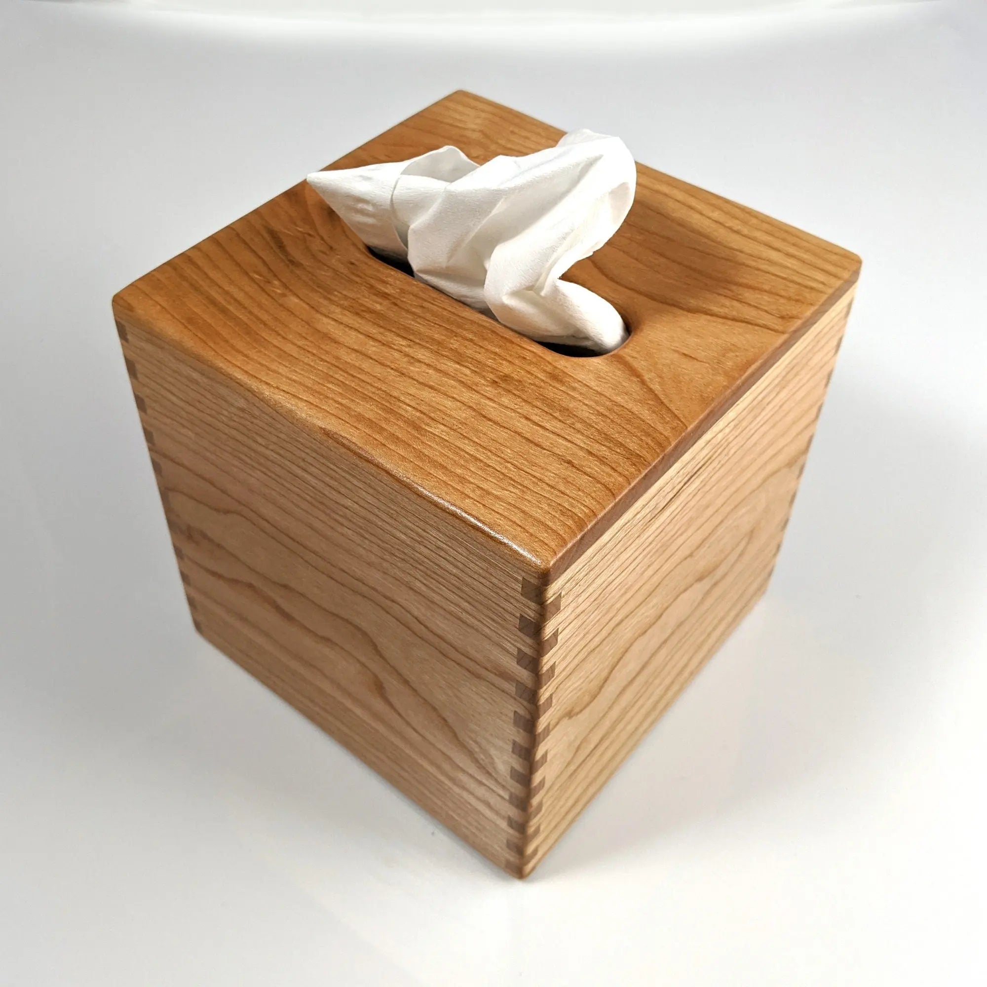 Solid Cherry Handmade Tissue Box Cover Holder On Wooden