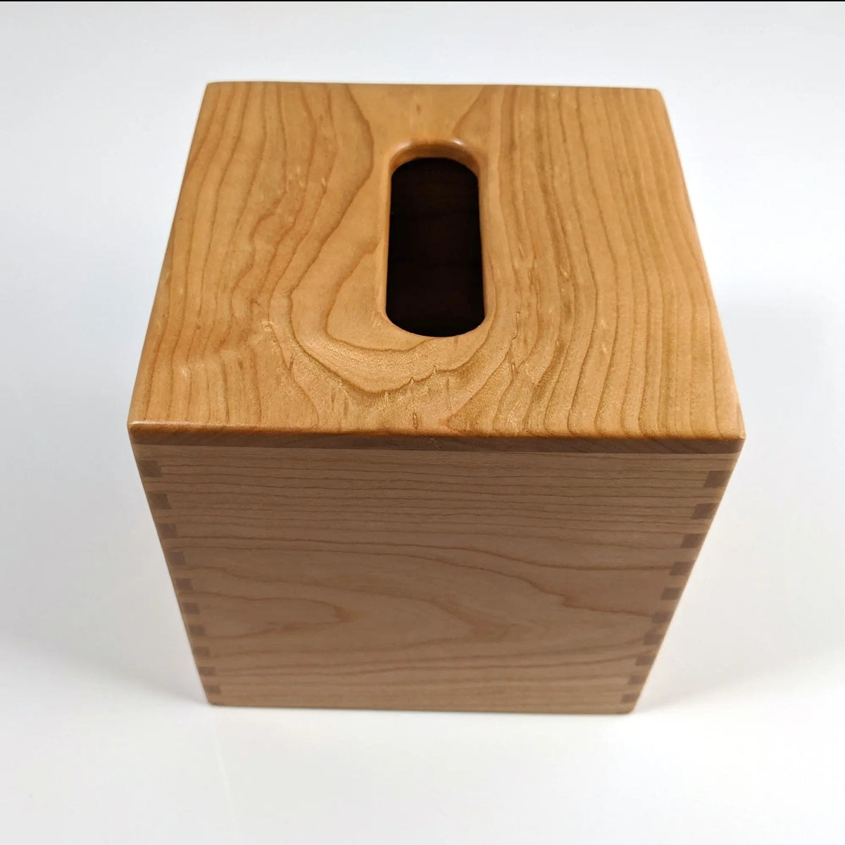 Solid Cherry Handmade Tissue Box Cover Holder – Small Boutique Square Cube Style – Box Jointed Sides On Wooden