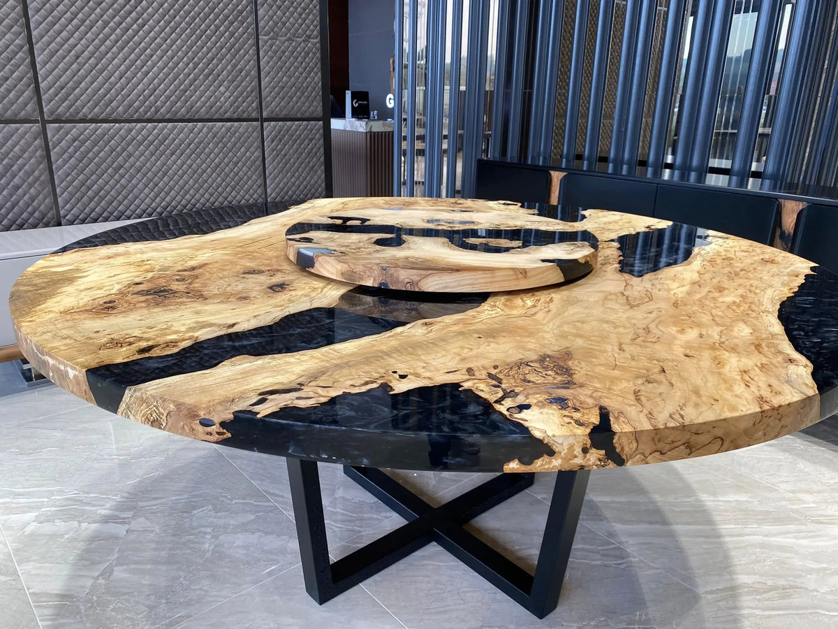 Special Round Ash Epoxy Table On Wooden