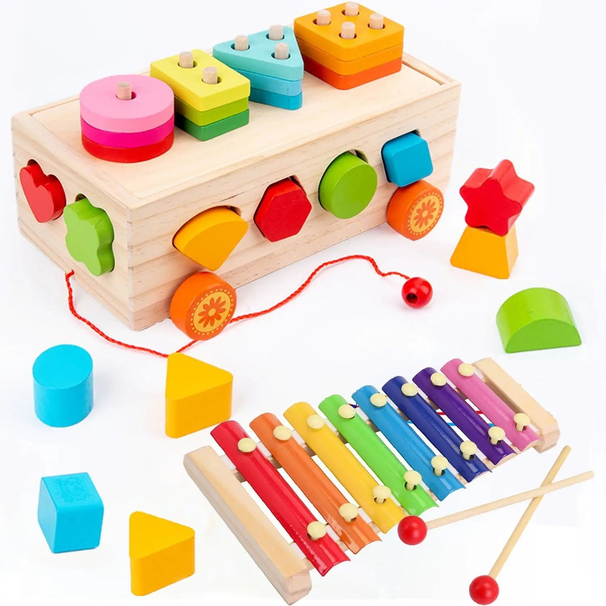 Sytle-Carry Shape Sorter Xylophone for Toddlers 1-3 Learning Toys On Wooden