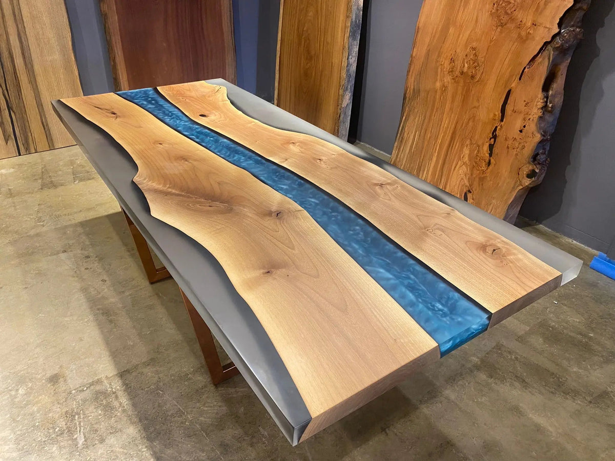 Tuna Walnut River Epoxy Table On Wooden