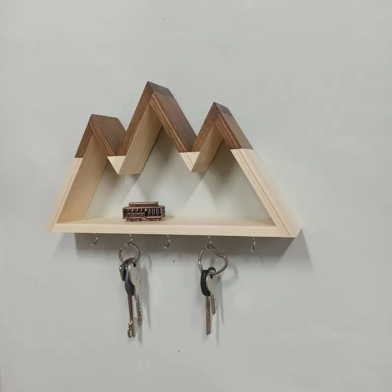 Wall key holder with shelf mountains On Wooden