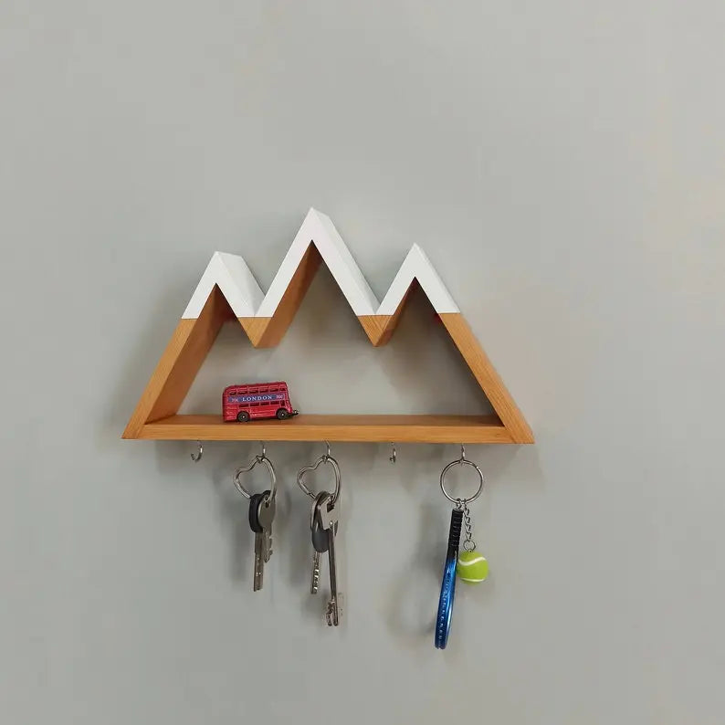 Wall key holder with shelf mountains On Wooden