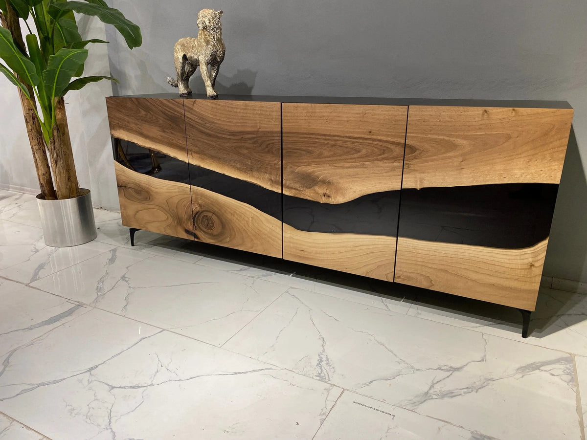 Wallnut Credenza|| Black Resin Wood Console | Custom Order Sideboard On Wooden