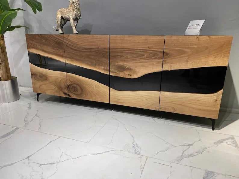 Wallnut Credenza|| Black Resin Wood Console | Custom Order Sideboard On Wooden