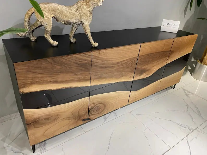 Wallnut Credenza|| Black Resin Wood Console | Custom Order Sideboard On Wooden