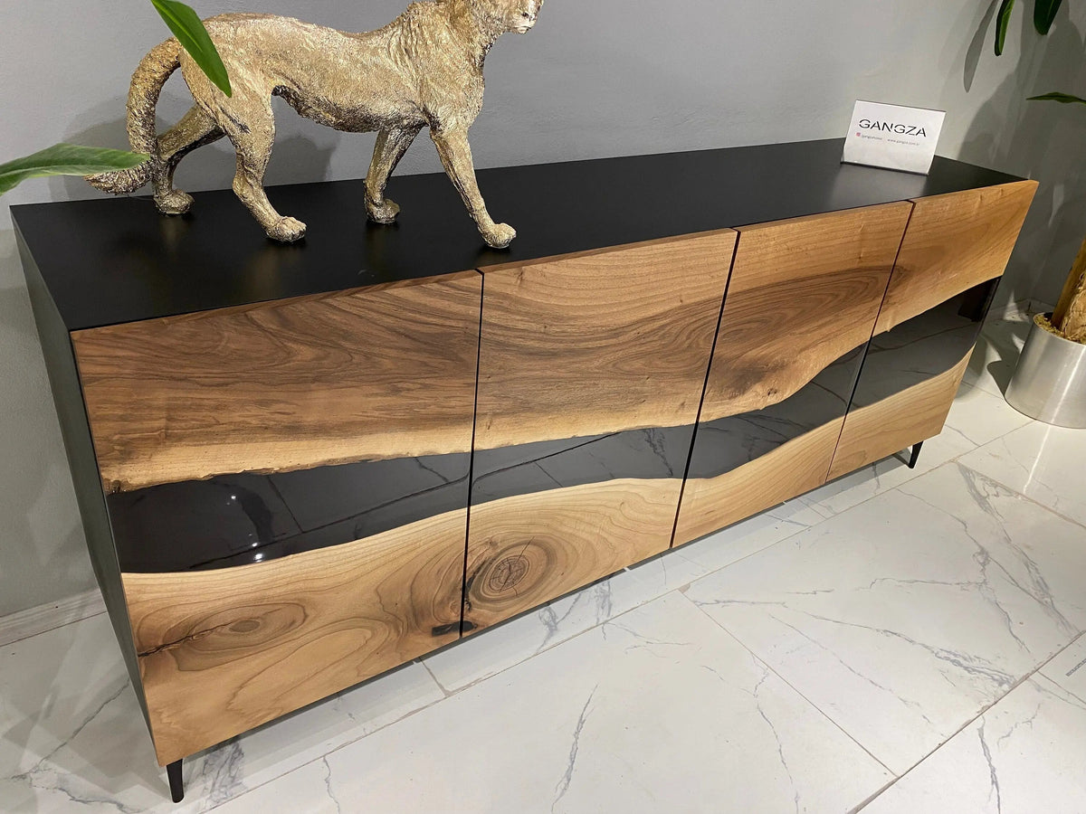 Wallnut Credenza|| Black Resin Wood Console | Custom Order Sideboard On Wooden