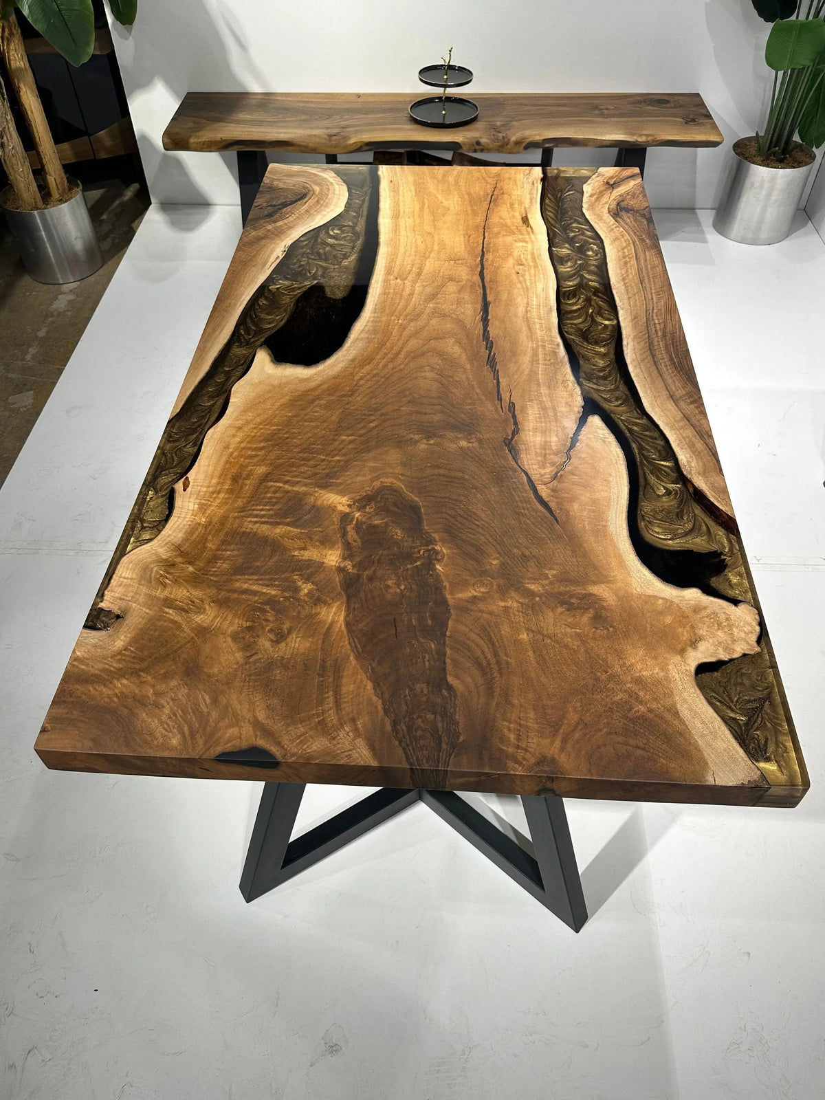 Walnut Epoxy Dining Table | Live Ege Wooden Table | Epoxy Resin Table On Wooden