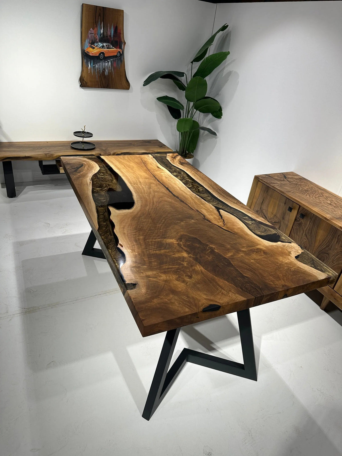 Walnut Epoxy Dining Table | Live Ege Wooden Table | Epoxy Resin Table On Wooden