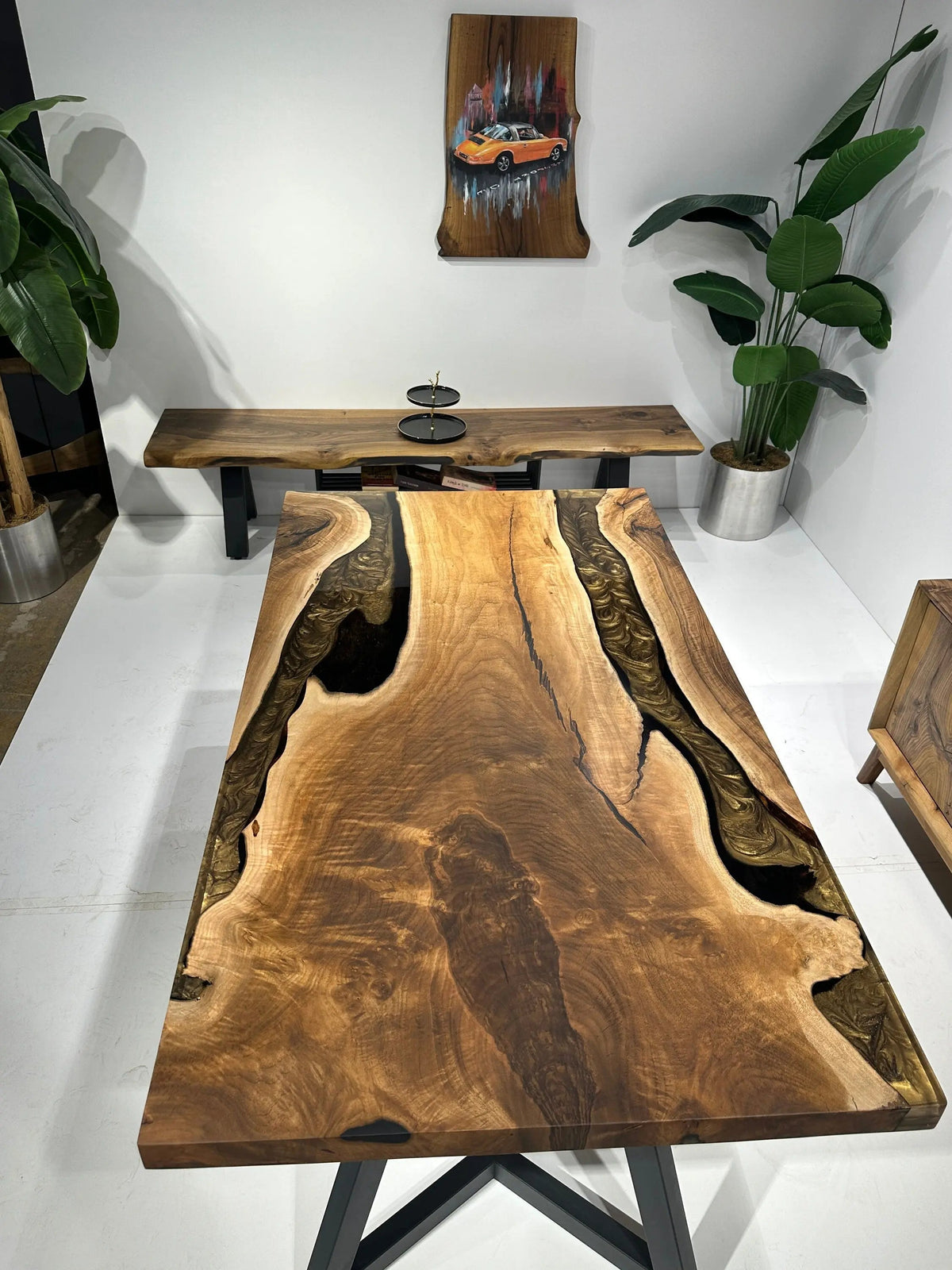 Walnut Epoxy Dining Table | Live Ege Wooden Table | Epoxy Resin Table On Wooden