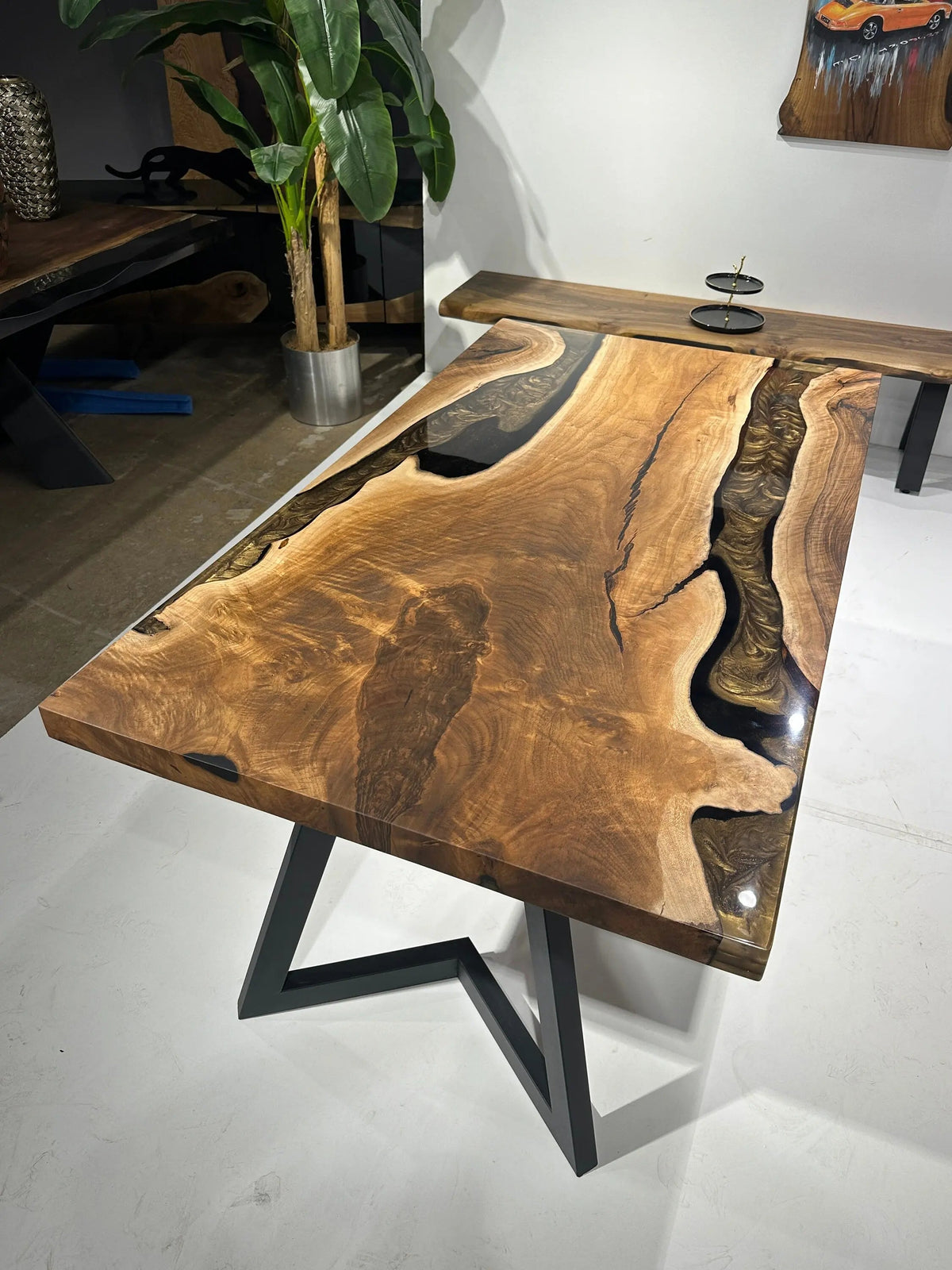 Walnut Epoxy Dining Table | Live Ege Wooden Table | Epoxy Resin Table On Wooden