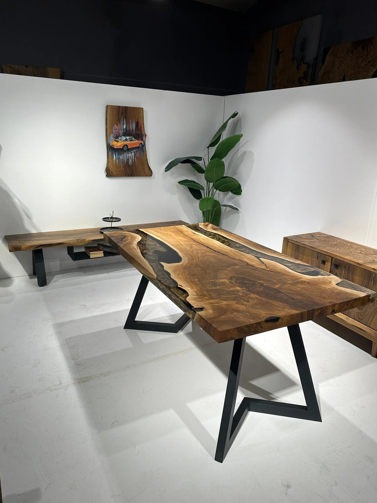 Walnut Epoxy Dining Table | Live Ege Wooden Table | Epoxy Resin Table On Wooden