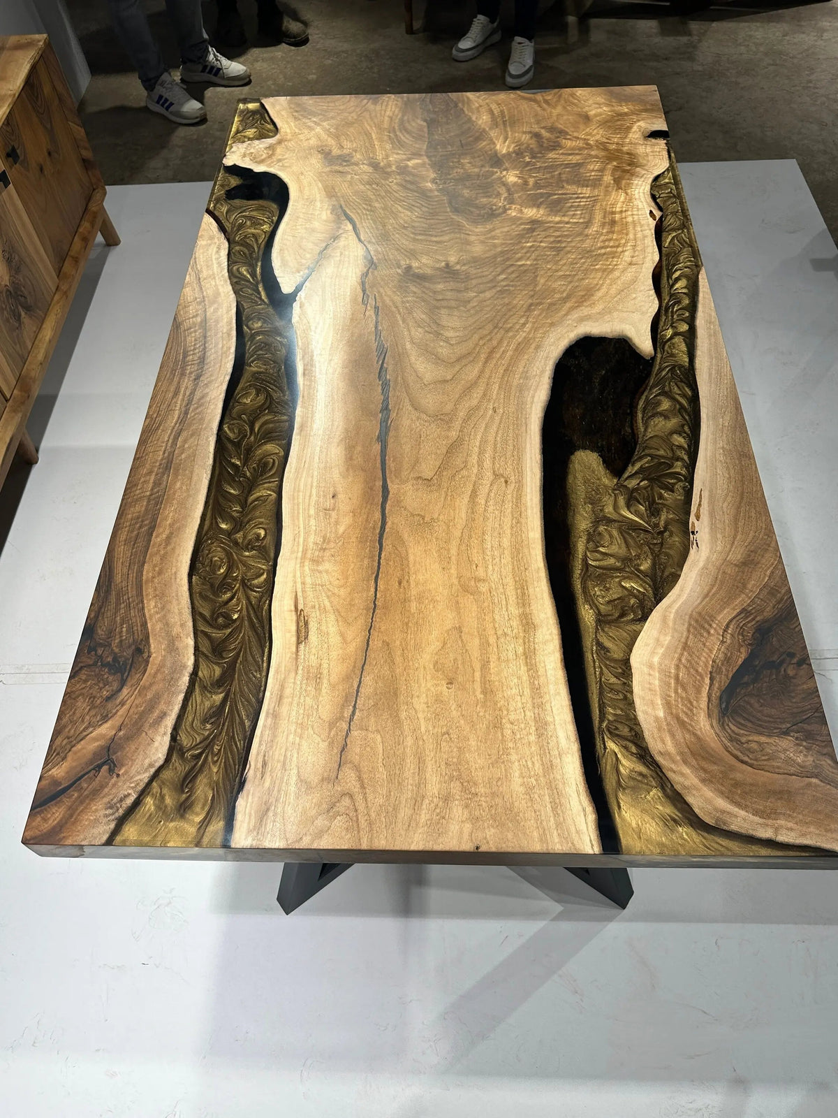 Walnut Epoxy Dining Table | Live Ege Wooden Table | Epoxy Resin Table On Wooden