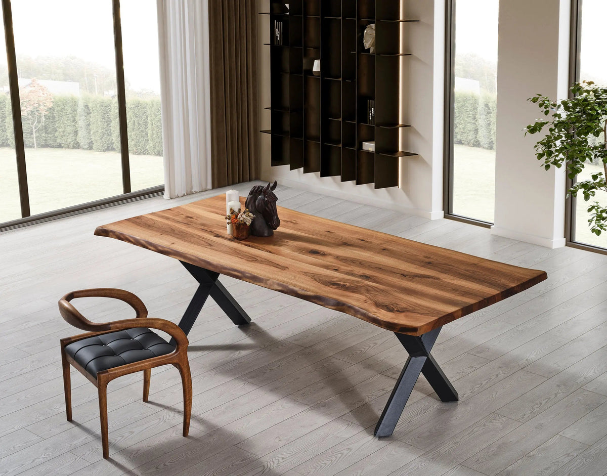 Walnut Wood Dining Table | Live Edge Solid Wood Table On Wooden