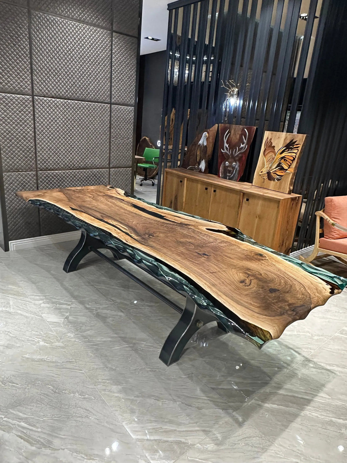 Walnut Wood Epoxy Dining Table |  Natural  Walnut Wood Living Room Table | Conferance Table On Wooden