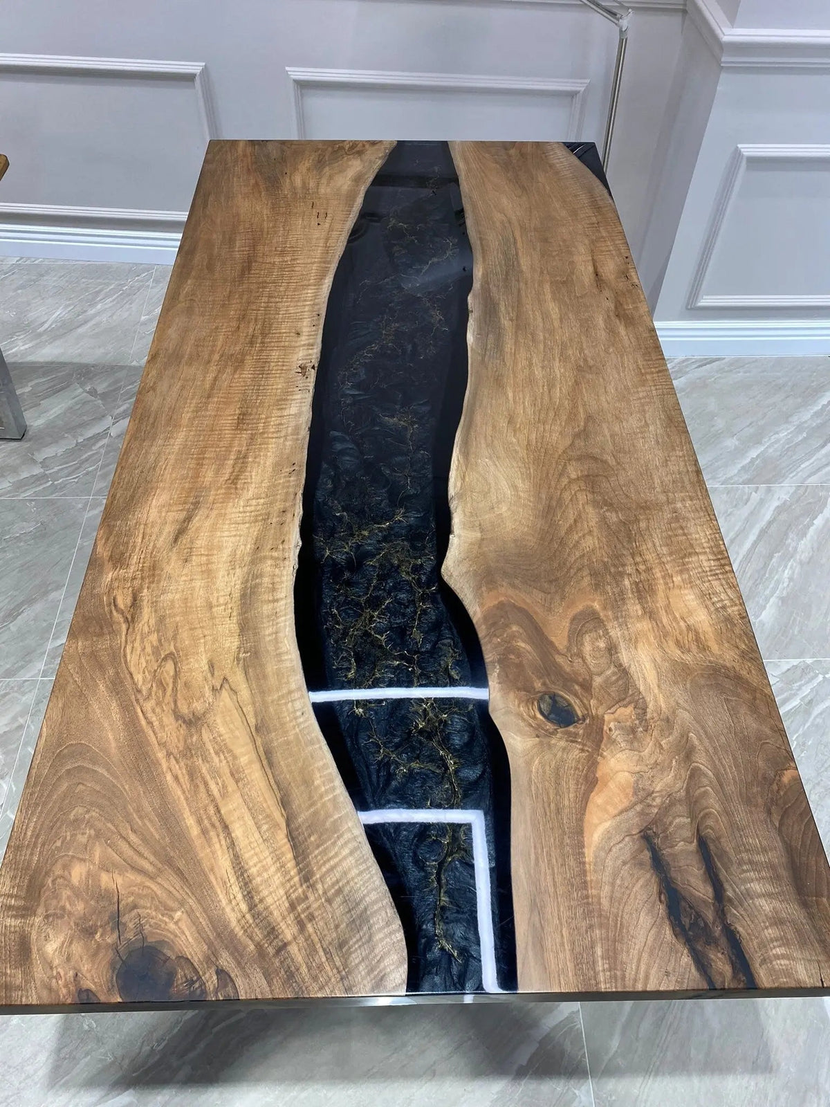 Walnut Wood River Table | Custom Order Epoxy River Table | Free Shipping | Natural Walnut Wood On Wooden