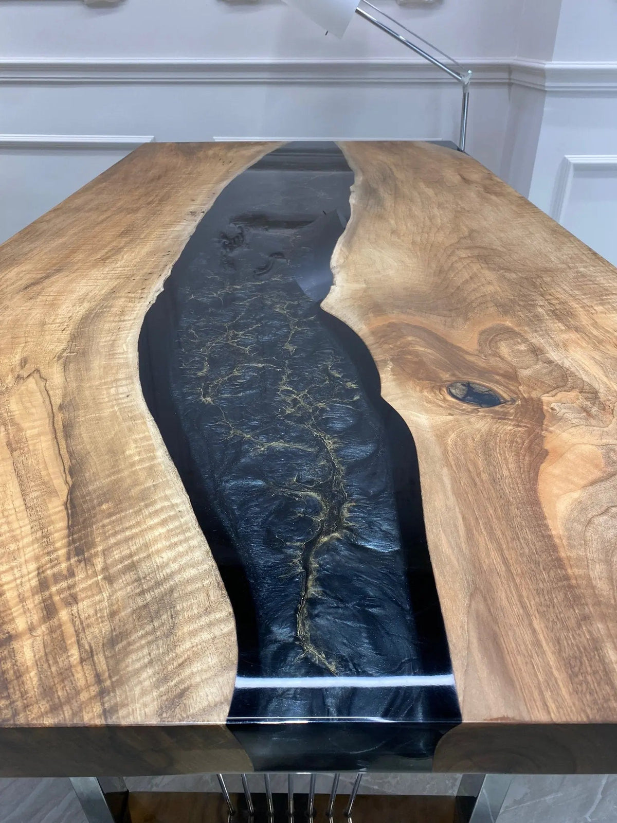 Walnut Wood River Table | Custom Order Epoxy River Table | Free Shipping | Natural Walnut Wood On Wooden