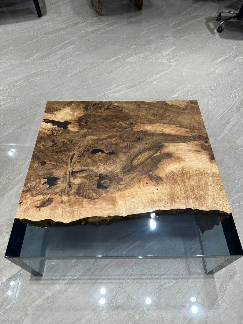 Waterfall Live Edge Resin Table | Custom Order Table | Living Room Table On Wooden