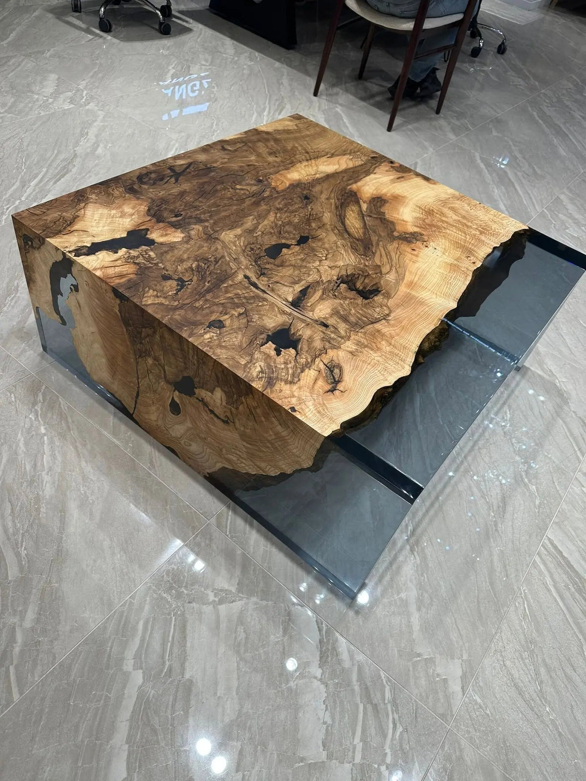 Waterfall Live Edge Resin Table | Custom Order Table | Living Room Table On Wooden