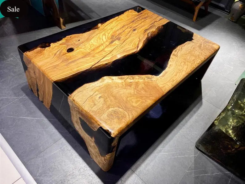 Waterfall Resin Coffee Table | Walnut Woof Centre Table | Epoxy Resin Coffee Table On Wooden