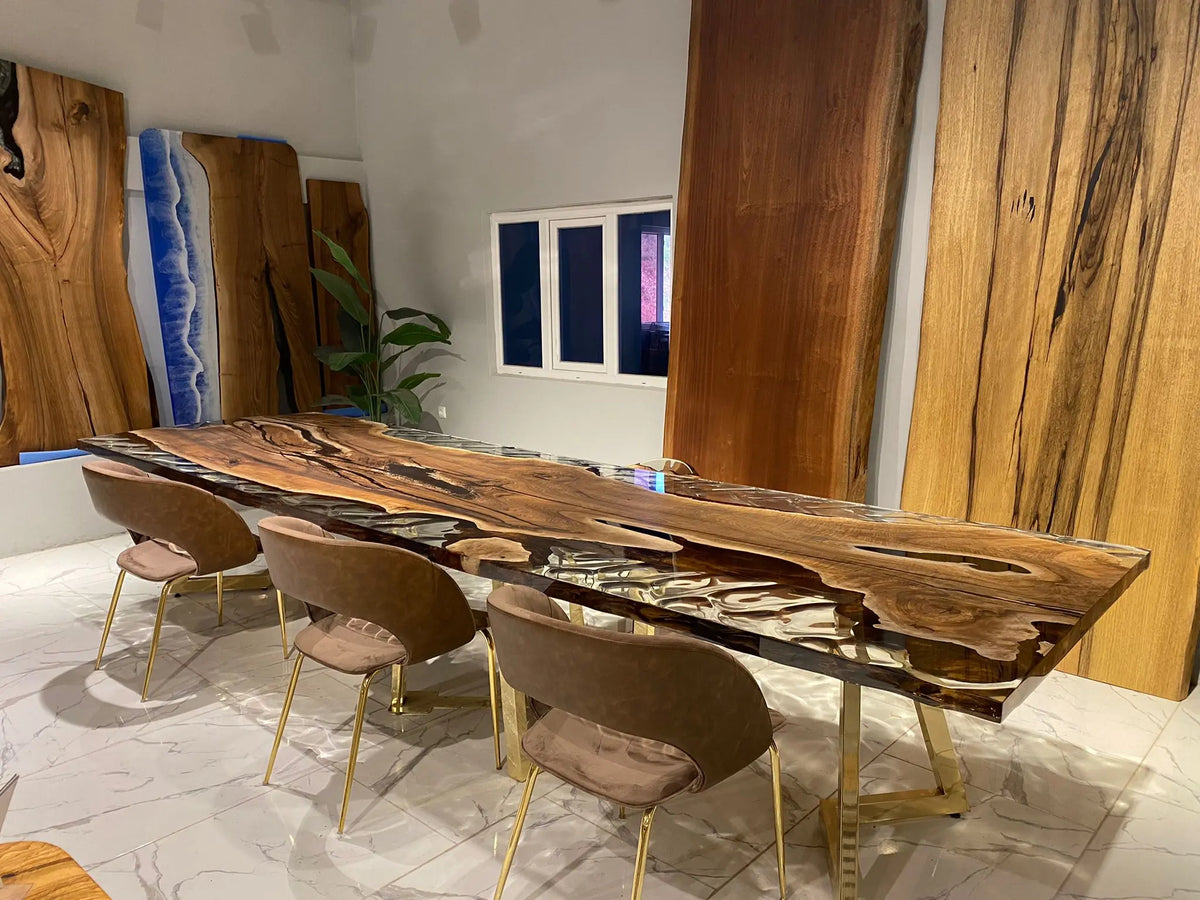 Wave Glass Walnut Slab Epoxy Table | epoxy table | Walnut Slab | Onwooden