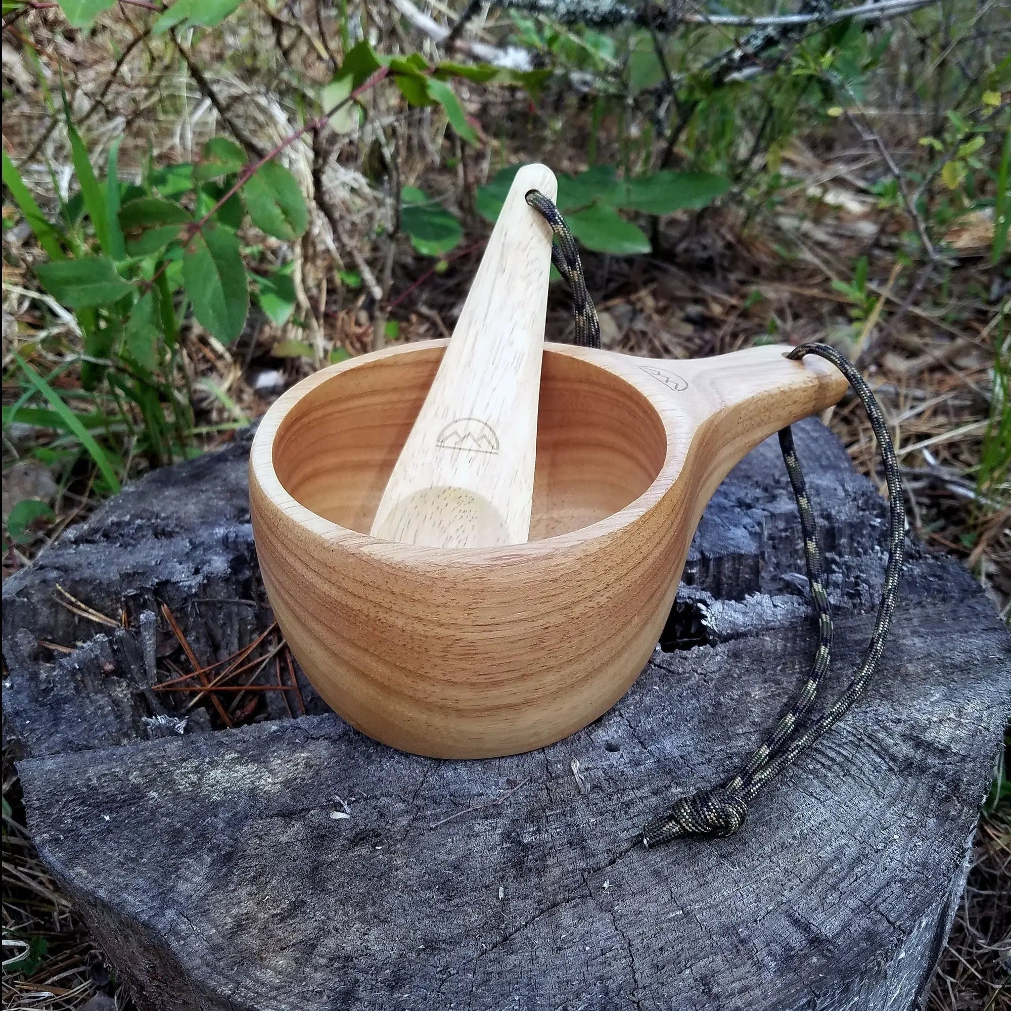 Wood Camp Mug & Spoon Set On Wooden