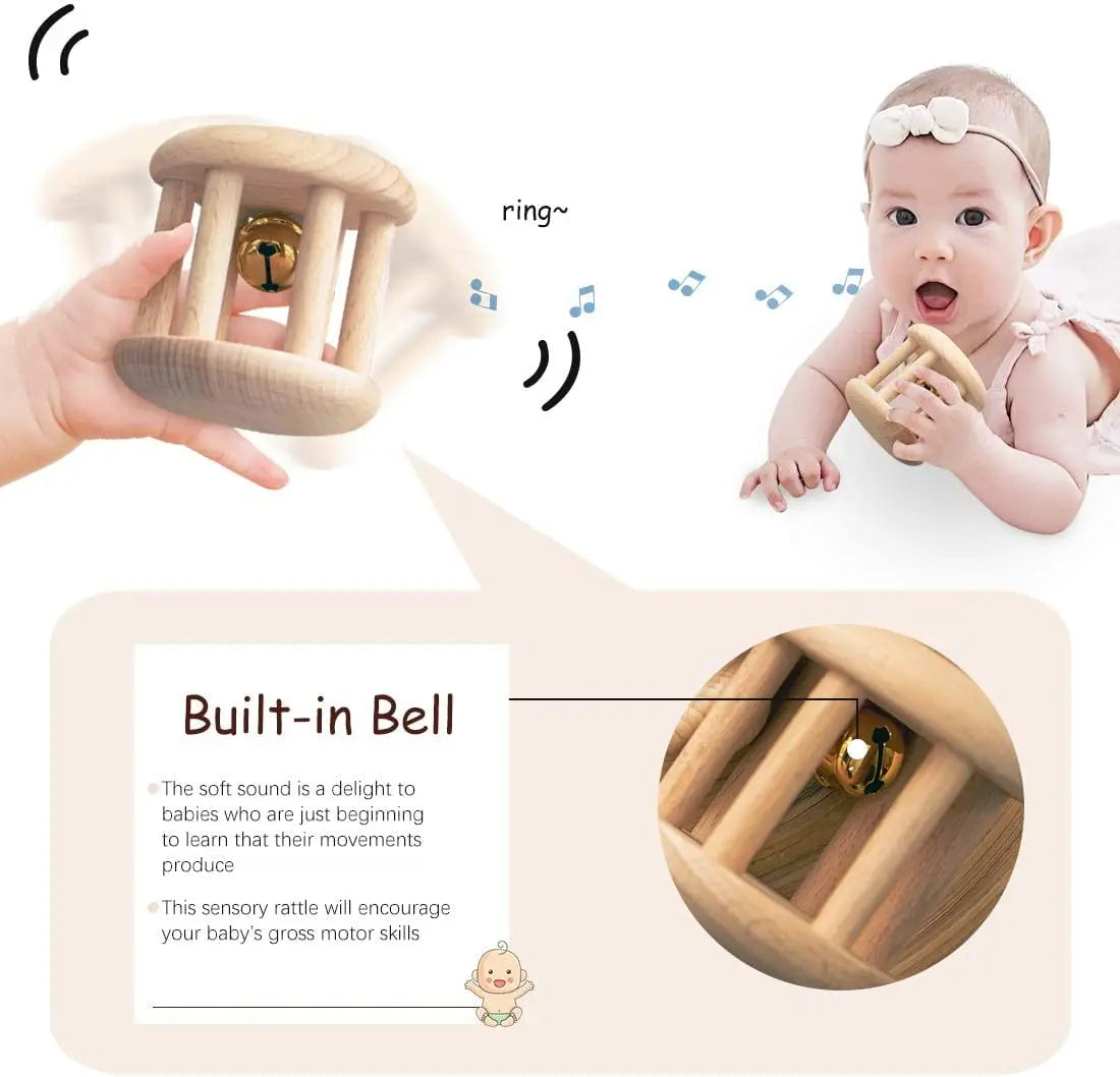 Wooden Baby Toys Wooden Rattle 4PC Handmade Natural Organic On Wooden