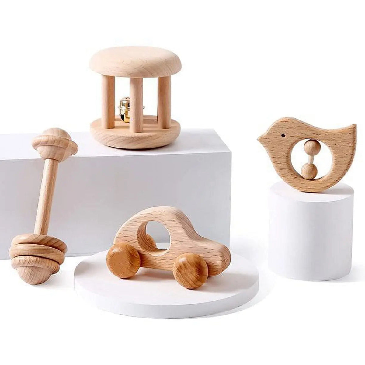 Wooden Baby Toys Wooden Rattle 4PC Handmade Natural Organic On Wooden