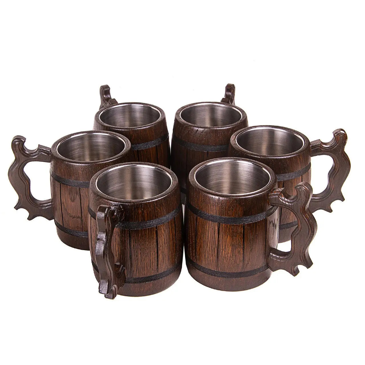 Wooden Beer Cups Wood Mug Handmade 6pc On Wooden