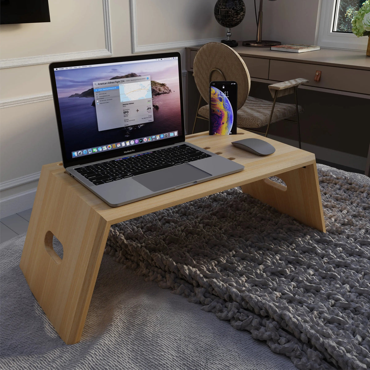 Wooden Foldable Laptop Stand On Wooden