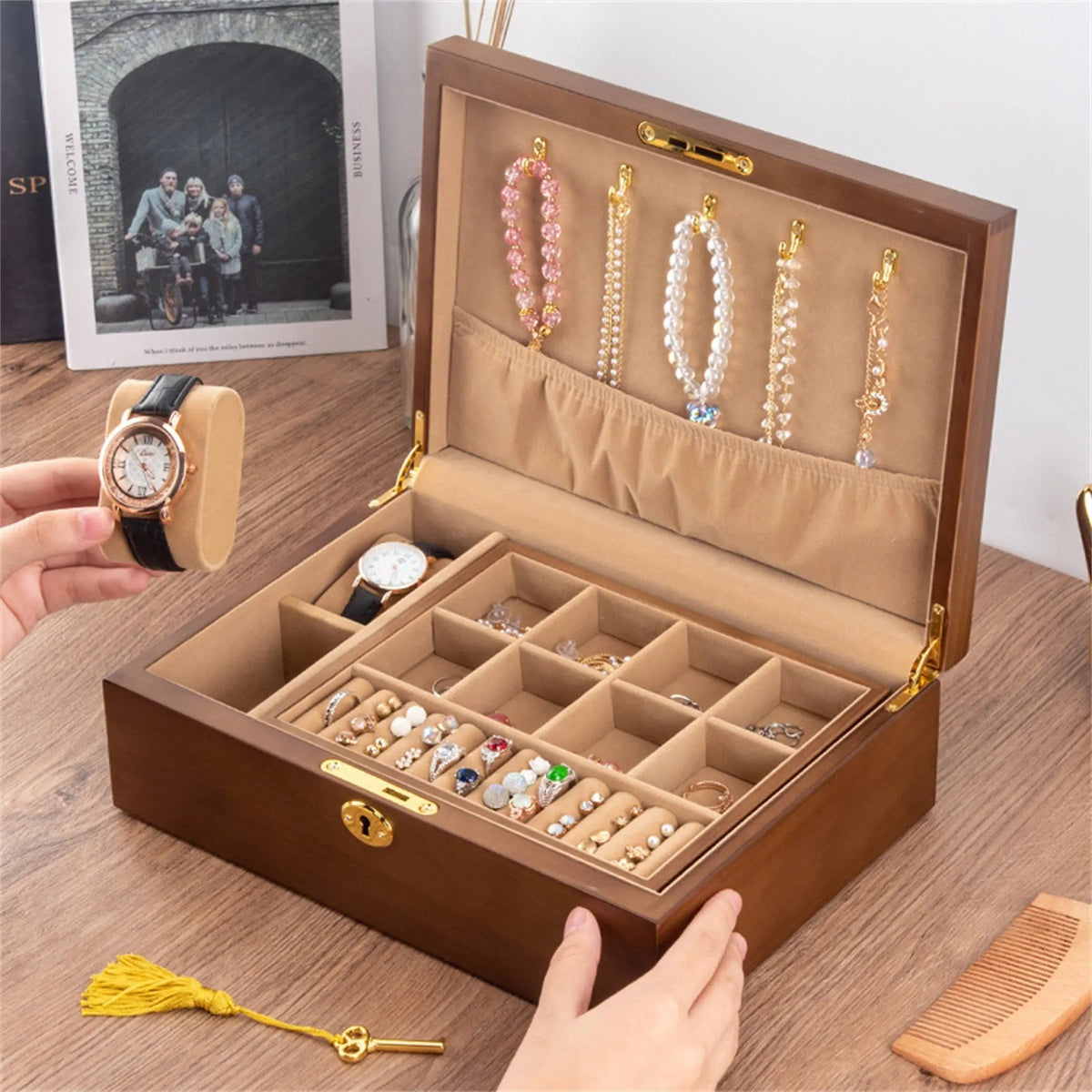 Wooden Jewellery Box On Wooden