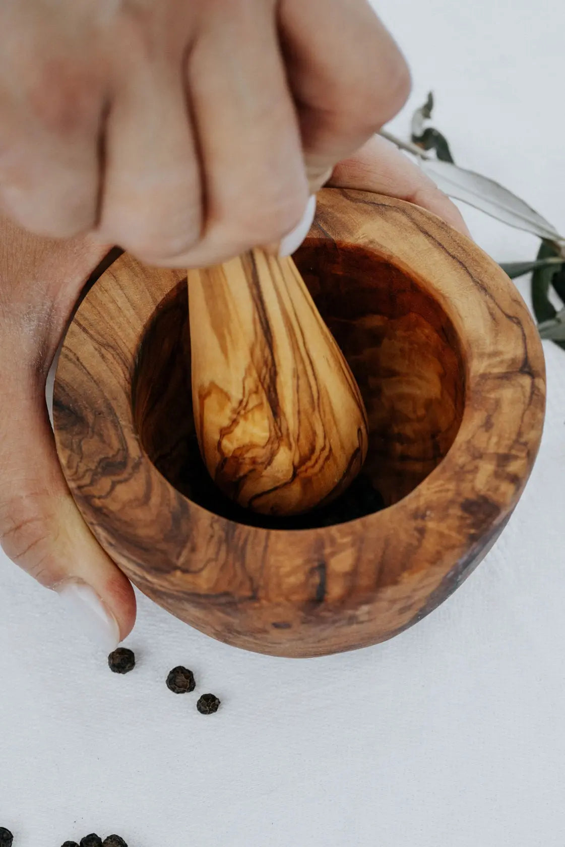 Wooden Mortar with Pestle On Wooden