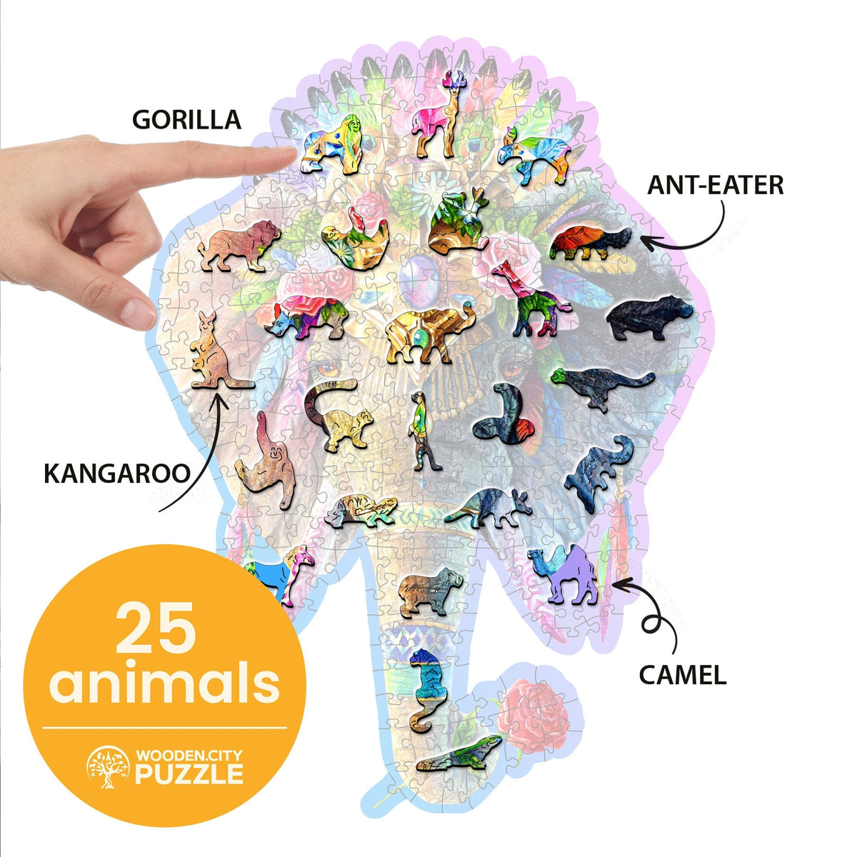 Wooden Puzzle Elegant Elephant 250 Pieces On Wooden