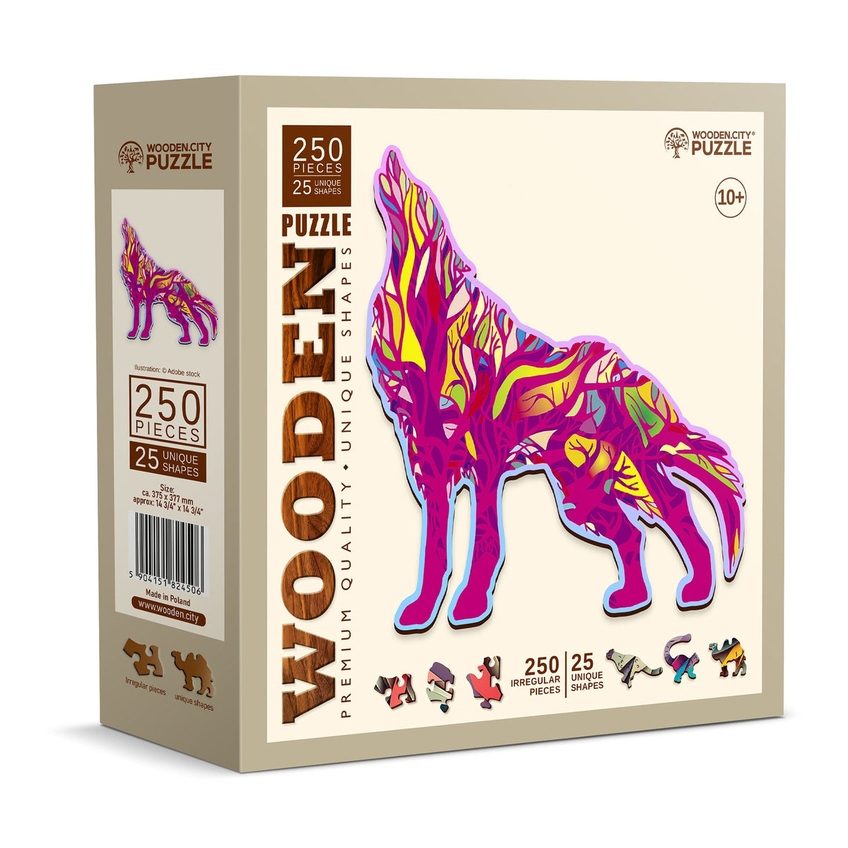 Wooden Puzzle Howling Wolf 250 Pieces - Unique Unusual Jigsaw Puzzles with Animal Shaped Pieces - Wooden.City On Wooden