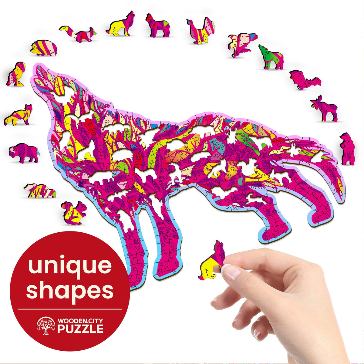 Wooden Puzzle Howling Wolf 250 Pieces - Unique Unusual Jigsaw Puzzles with Animal Shaped Pieces - Wooden.City On Wooden