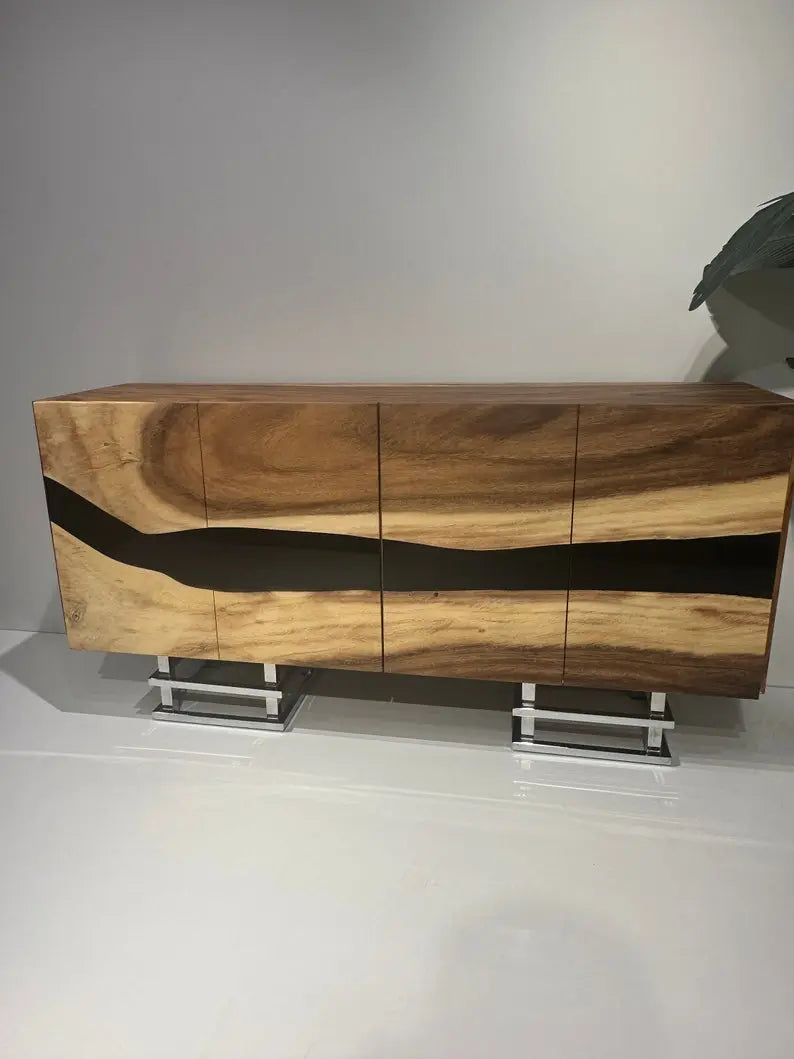 Wooden Sideboard for Mayde | Epoxy  &amp; Wood Credenza | Wooden Cabinet On Wooden