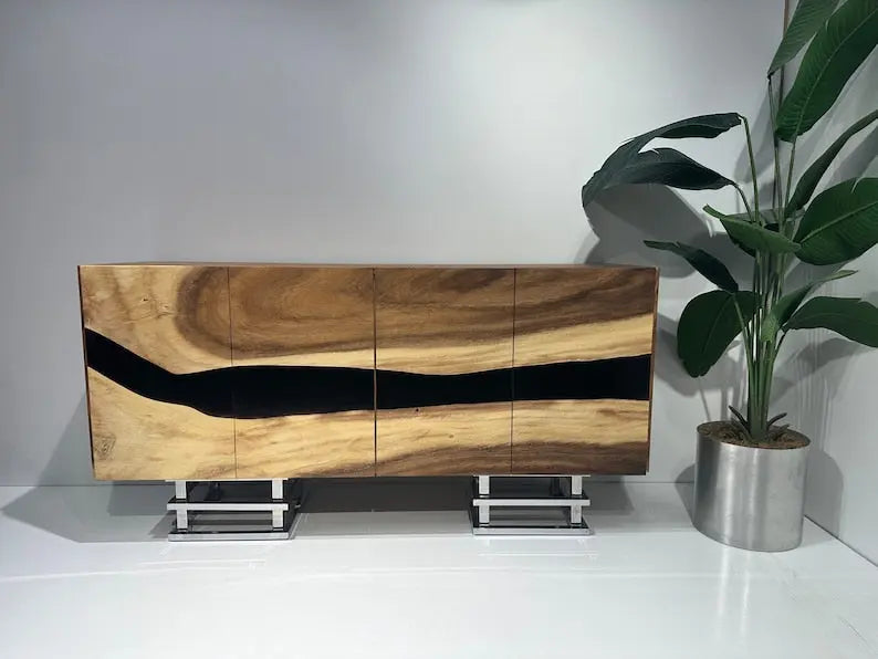 Wooden Sideboard for Mayde | Epoxy  &amp; Wood Credenza | Wooden Cabinet On Wooden