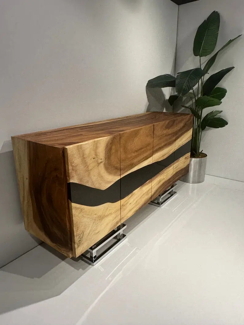 Wooden Sideboard for Mayde | Epoxy  &amp; Wood Credenza | Wooden Cabinet On Wooden