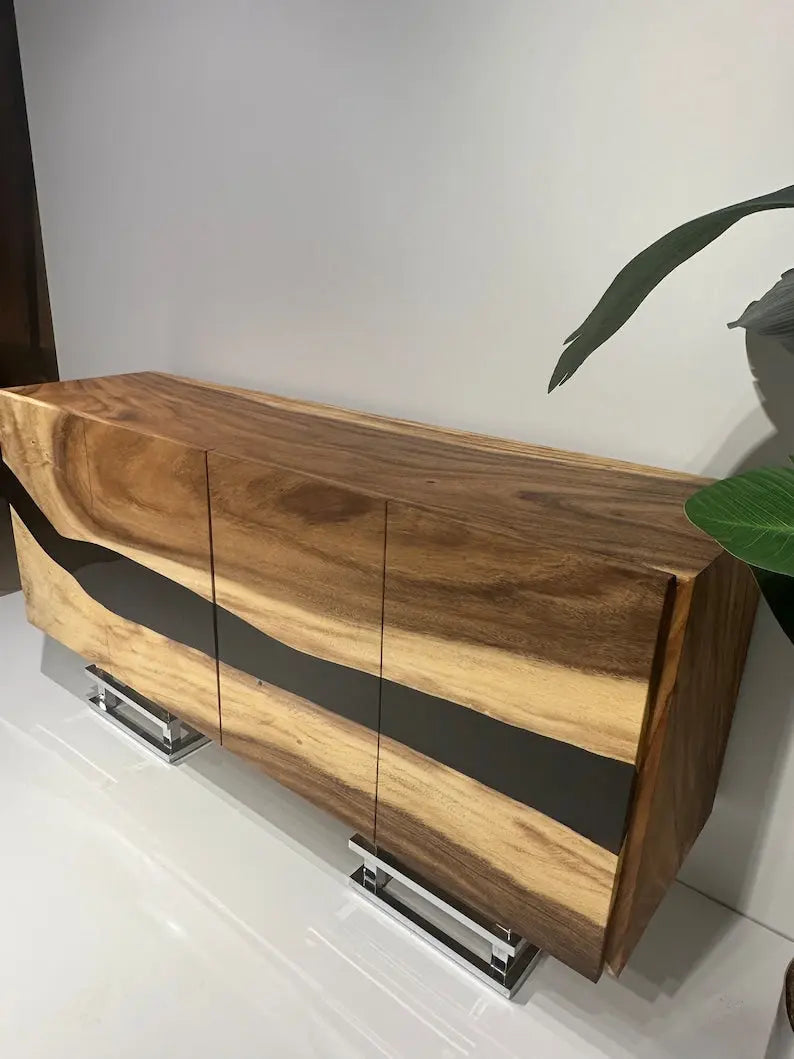 Wooden Sideboard for Mayde | Epoxy  &amp; Wood Credenza | Wooden Cabinet On Wooden