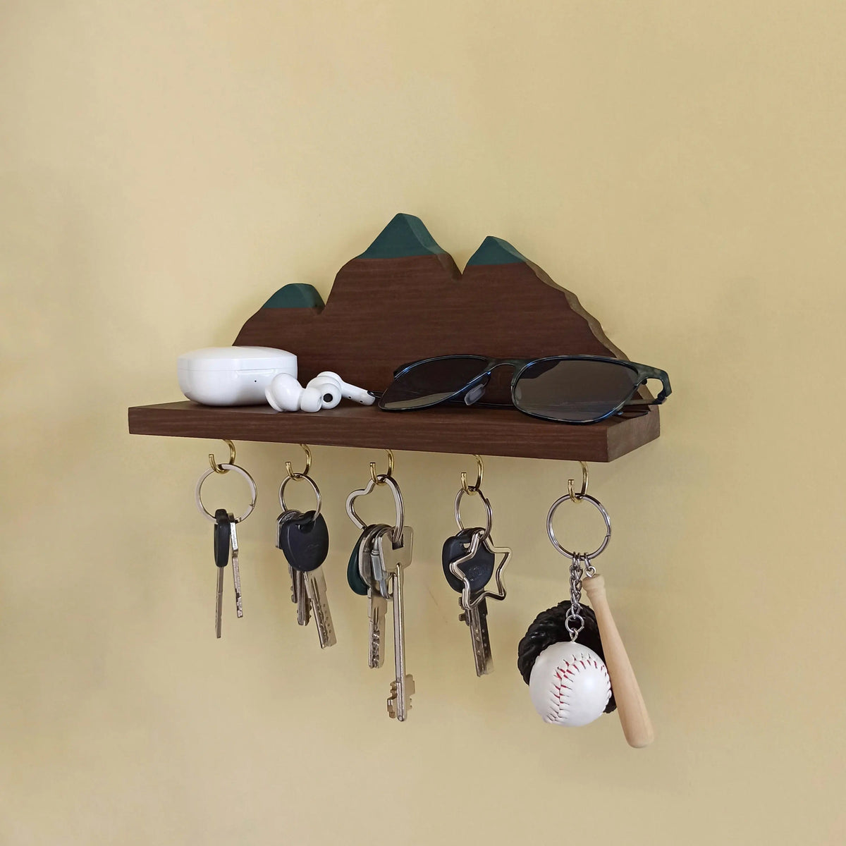 Wooden Wall Shelf Mountains Key holder On Wooden