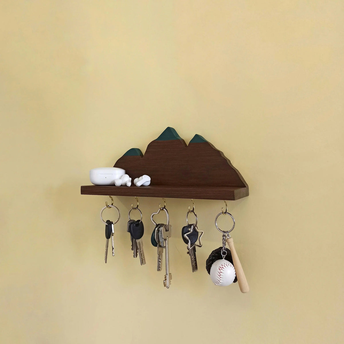 Wooden Wall Shelf Mountains Key holder On Wooden