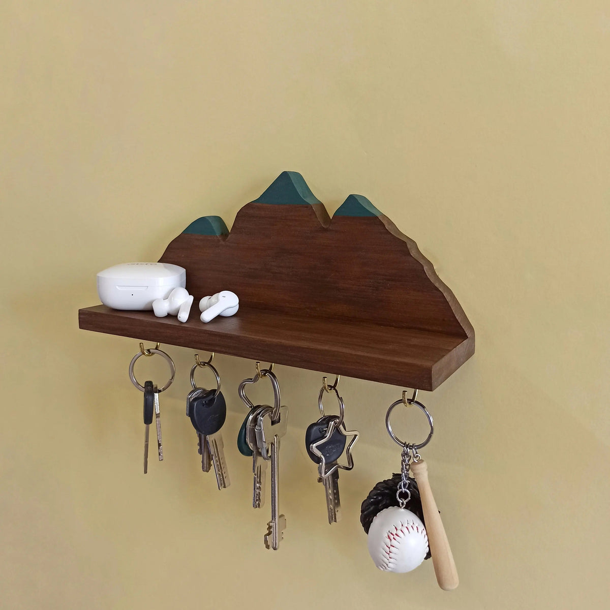 Wooden Wall Shelf Mountains Key holder On Wooden