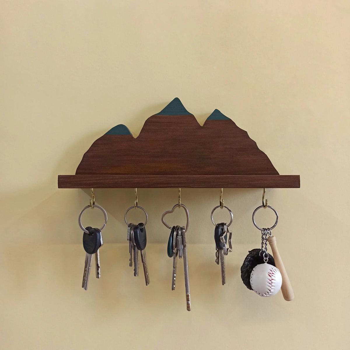 Wooden Wall Shelf Mountains Key holder On Wooden