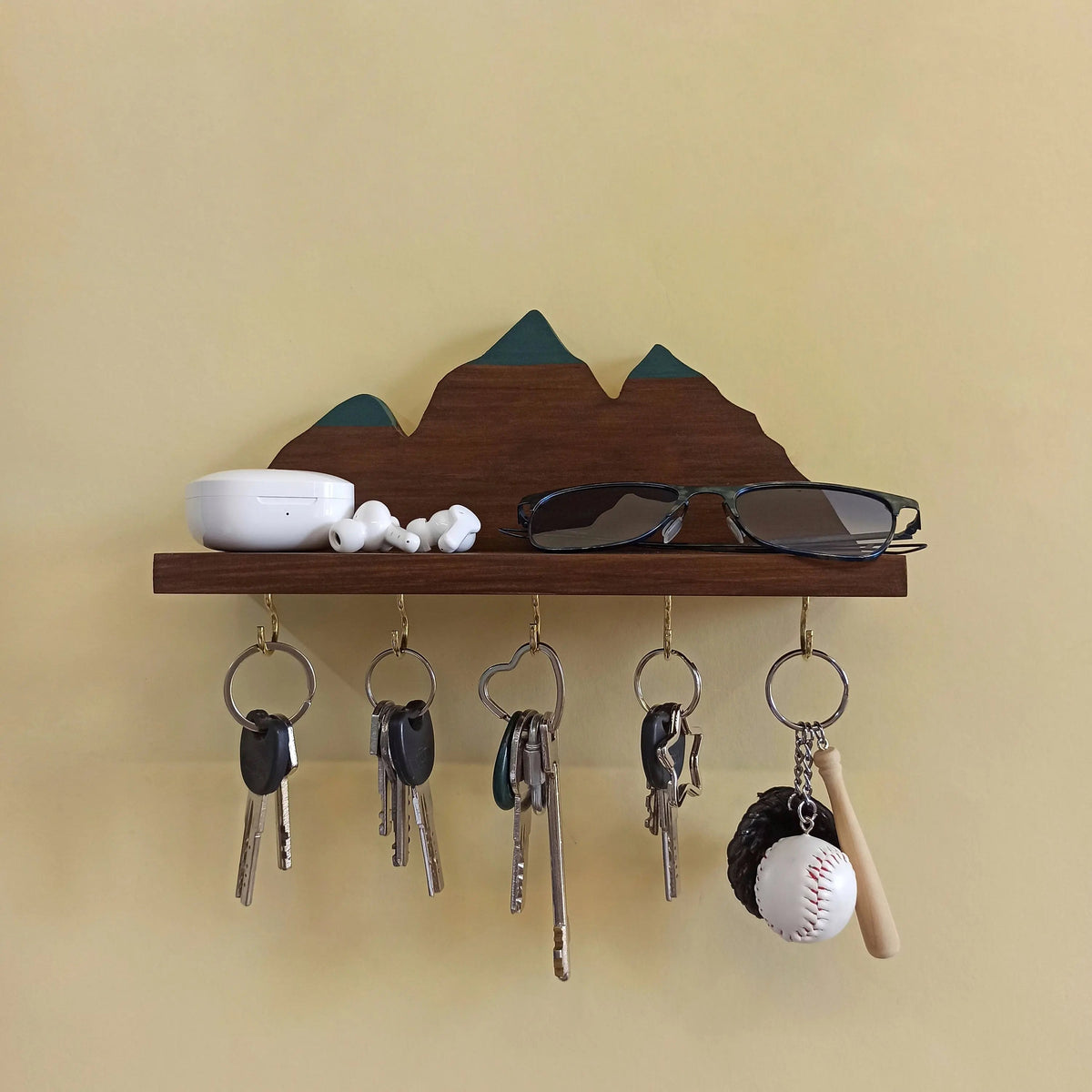 Wooden Wall Shelf Mountains Key holder On Wooden