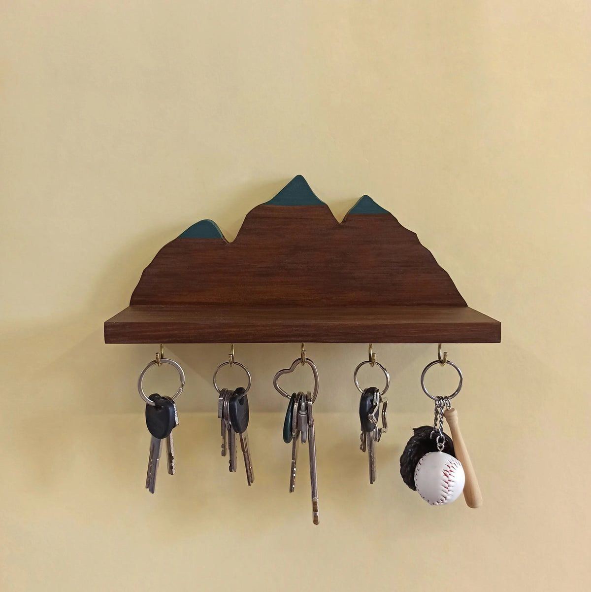 Wooden Wall Shelf Mountains Key holder On Wooden