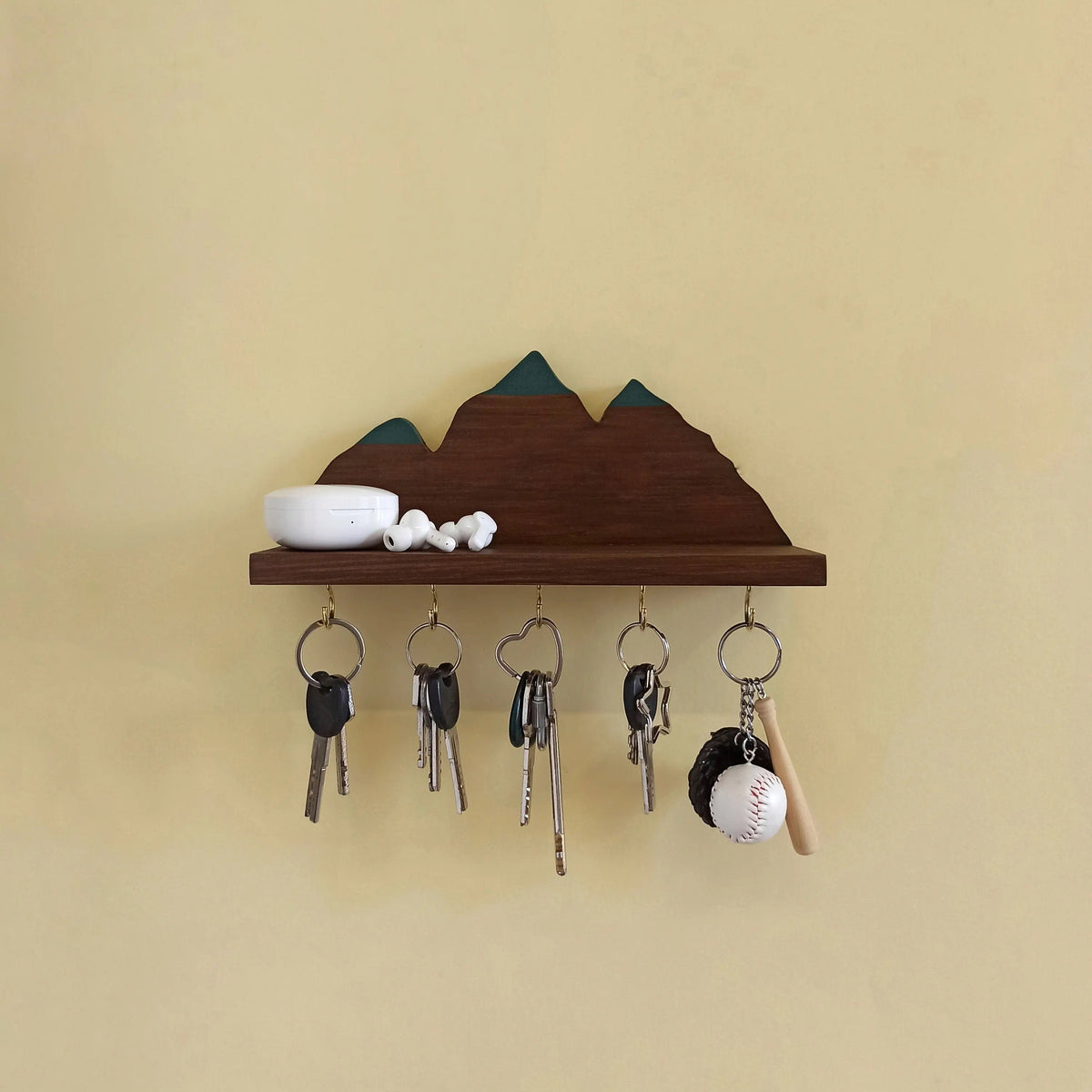 Wooden Wall Shelf Mountains Key holder On Wooden